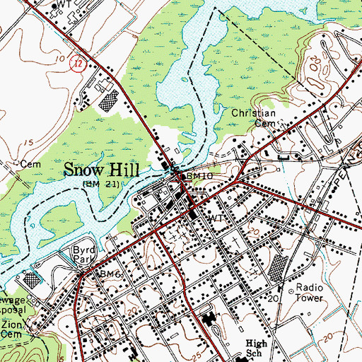 Topographic Map of Worcester County Library - Snow Hill Branch, MD