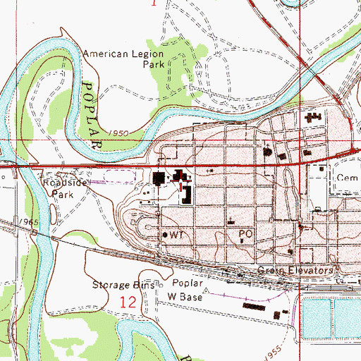 Topographic Map of Poplar Elementary School, MT