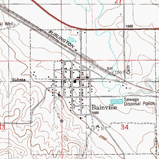 Topographic Map of Bainville Post Office, MT