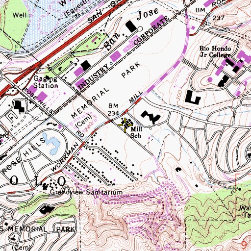 Topographic Map of Mill Elementary School, CA