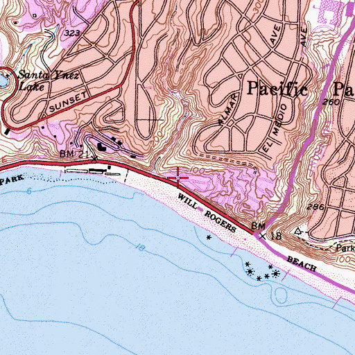 Topographic Map of Pacific Palisades Auto Camp (historical), CA