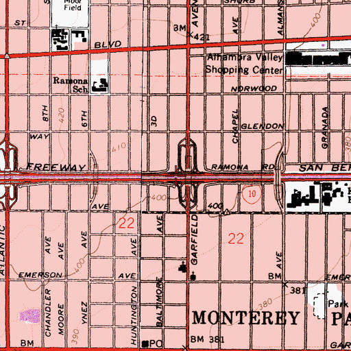Topographic Map of Ramona Park, CA