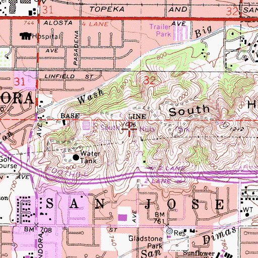 Topographic Map of South Hills Park, CA
