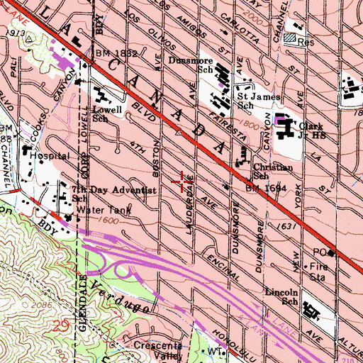 Topographic Map of Highway Highlands, CA