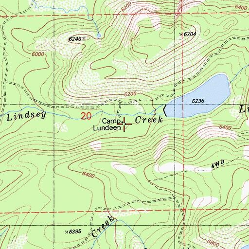 Topographic Map of Camp Lundeen, CA