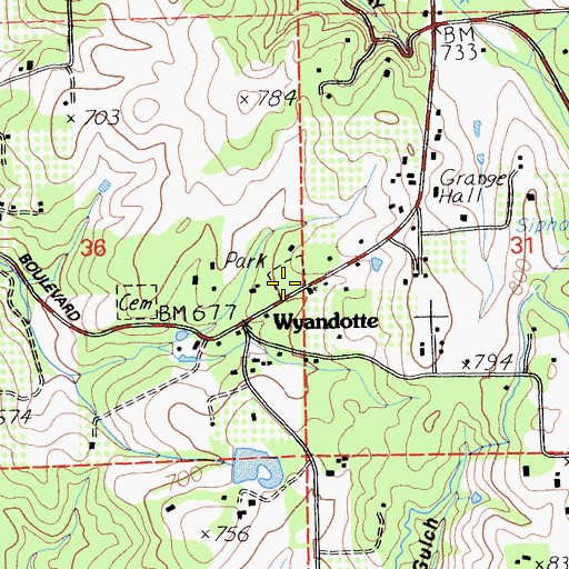 Topographic Map of Wyandotte School, CA