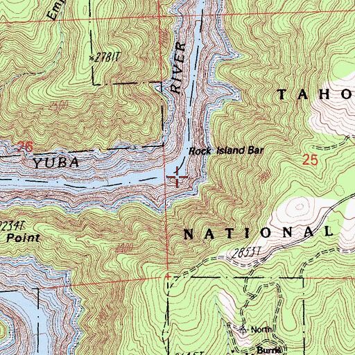 Topographic Map of Rock Island Bar, CA