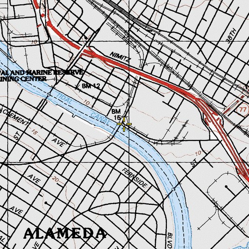 Topographic Map of Fruitvale Bridge Park, CA