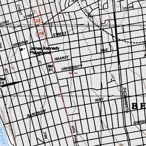 Topographic Map of Berkeley Adult School, CA