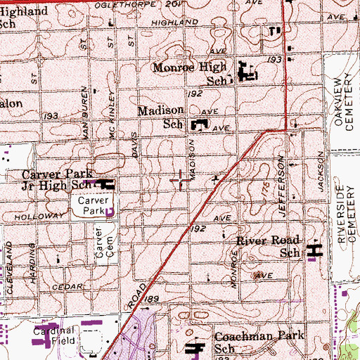 Topographic Map of Mount Moriah Baptist Church, GA