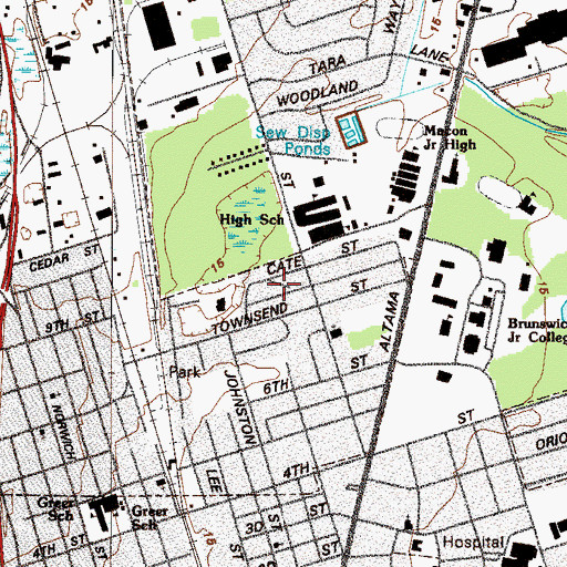 Topographic Map of Brunswick Villa, GA