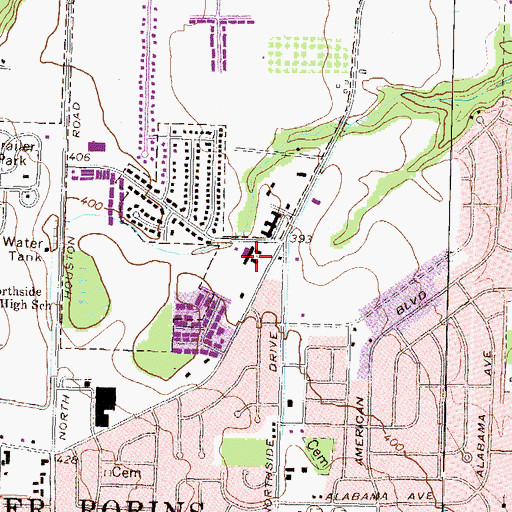 Topographic Map of Green Acres Baptist Church, GA