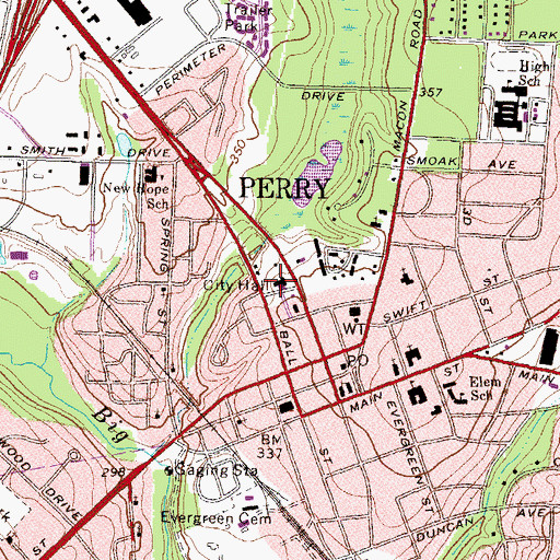 Topographic Map of Perry City Hall, GA