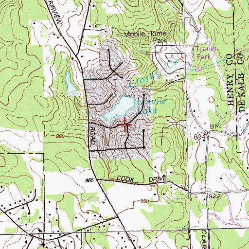 Topographic Map of Fairfield Lakes, GA