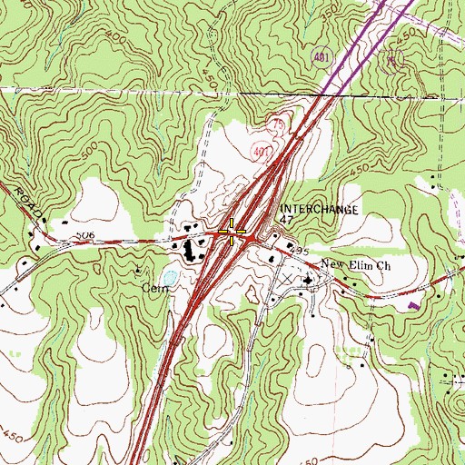 Topographic Map of Interchange 47, GA