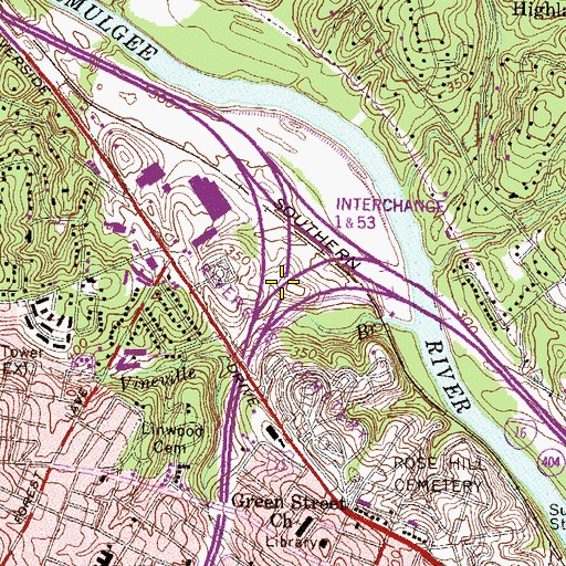 Topographic Map of Interchange 53, GA
