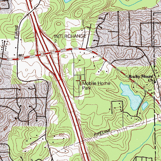 Topographic Map of Pooles Mobile Home Park, GA