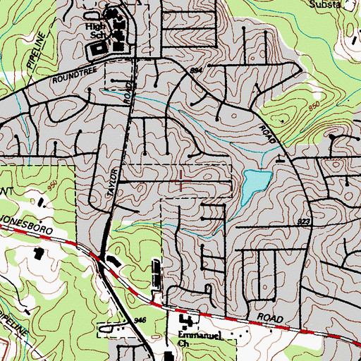 Topographic Map of Timberland Heights, GA