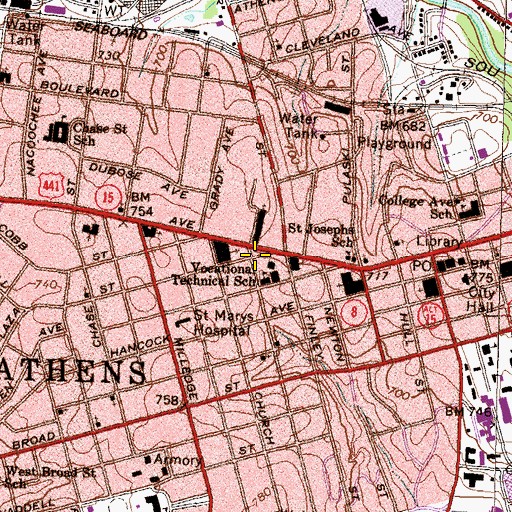 Topographic Map of Athens-Clarke County Public Health Center, GA