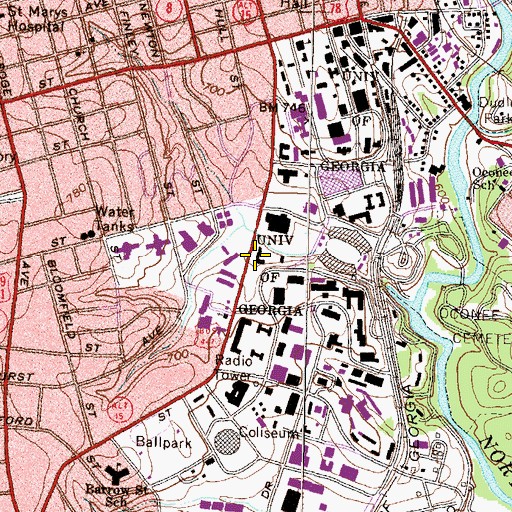 Topographic Map of Clark Howell Hall, GA