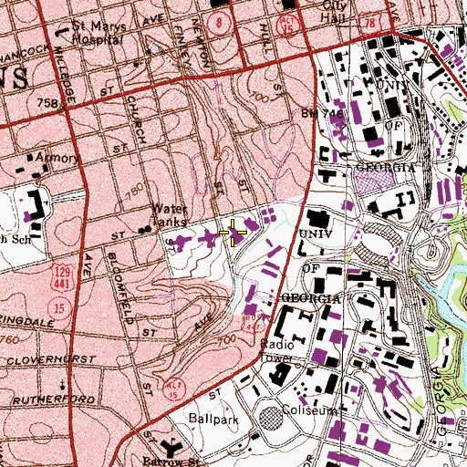 Topographic Map of Creswell Hall, GA