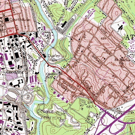 Topographic Map of Dudley Memorial Park, GA