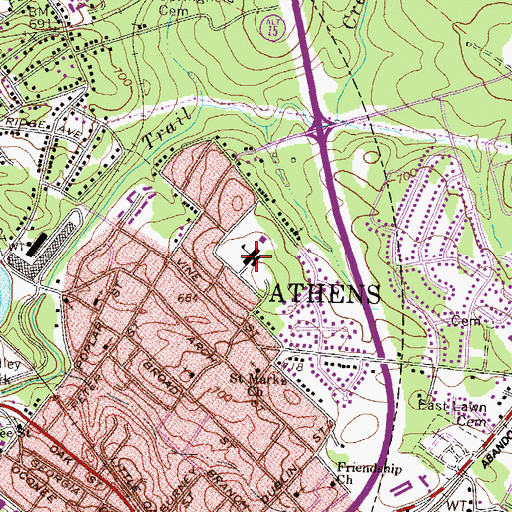 Topographic Map of East Athens Elementary School, GA