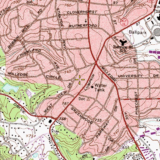 Topographic Map of Milledge Circle Historic District, GA