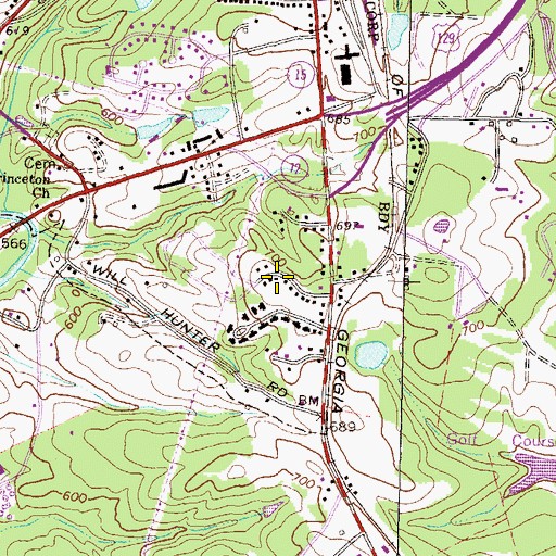 Topographic Map of Pinecrest Hills, GA