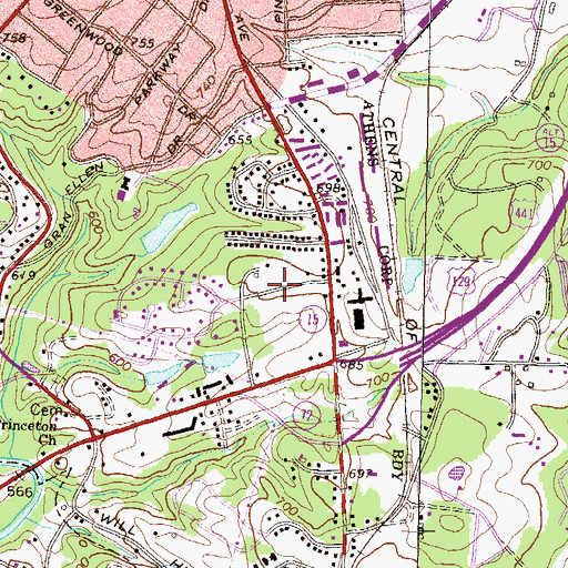 Topographic Map of Woodland Hills, GA