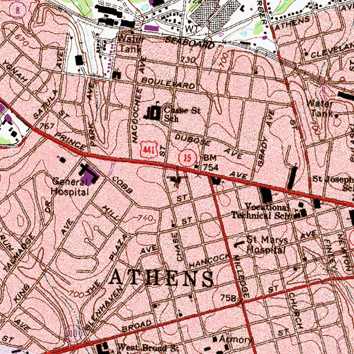 Topographic Map of Young Harris Methodist Church, GA