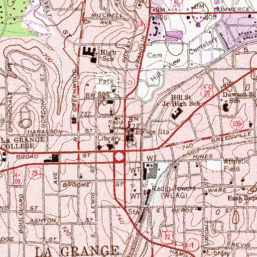 Topographic Map of La Grange City Hall, GA