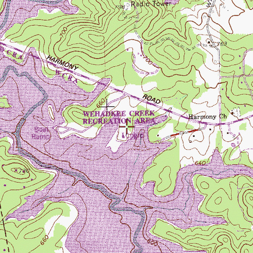 Topographic Map of Wehadkee Creek Recreation Area, GA