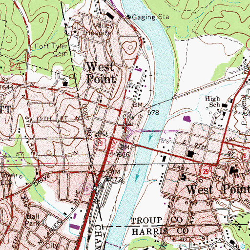 Topographic Map of West Point City Hall, GA