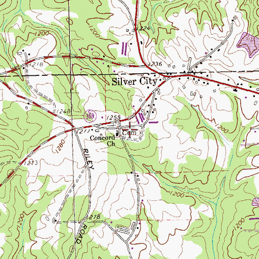 Topographic Map of Concord Baptist Cemetery, GA