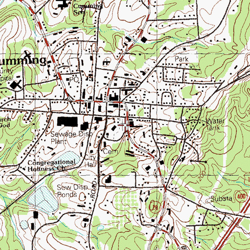 Topographic Map of Cumming City Cemetery, GA