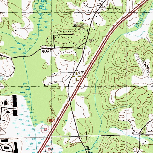 Topographic Map of Shiloh Cemetery, GA