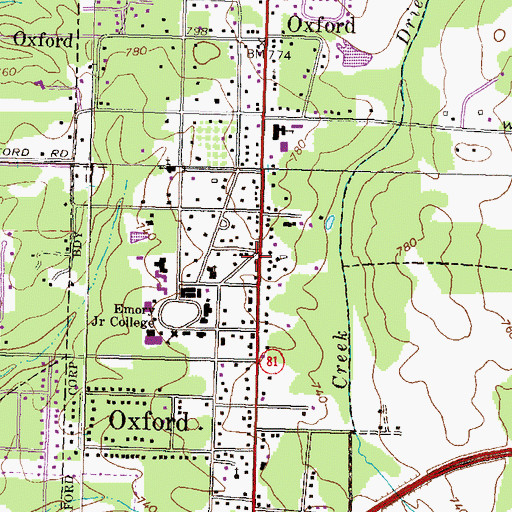 Topographic Map of Oxford City Hall, GA