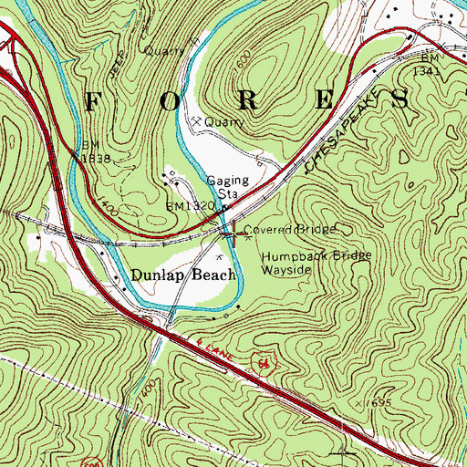 Topographic Map of Humpback Covered Bridge, VA