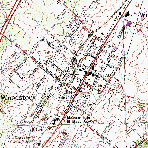 Topographic Map of Woodstock United Methodist Church, VA