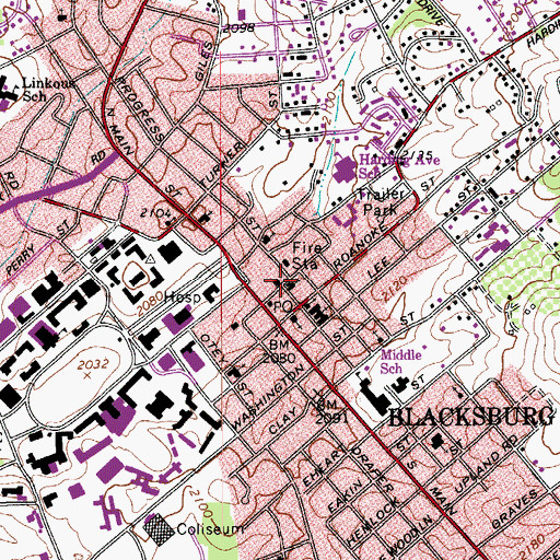 Topographic Map of Blacksburg City Hall, VA