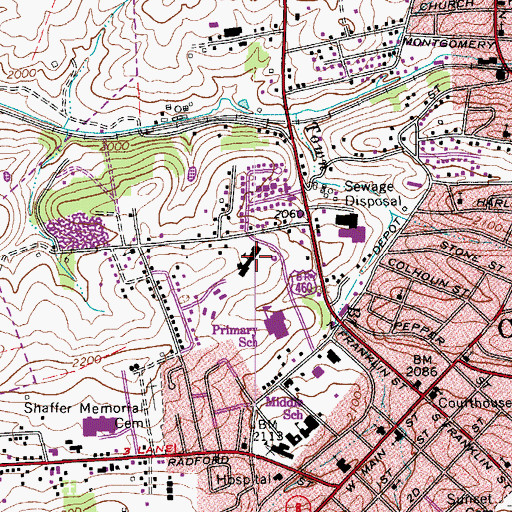 Topographic Map of Christiansburg Elementary School, VA