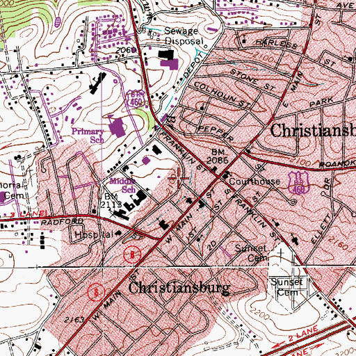 Topographic Map of Christiansburg Recreation Center, VA