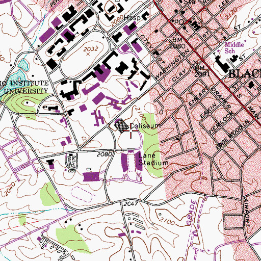 Topographic Map of Jamerson Athletic Center, VA