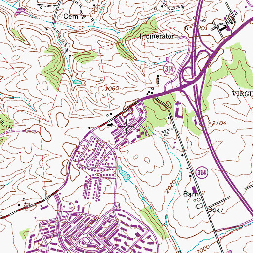 Topographic Map of Oak Manor, VA