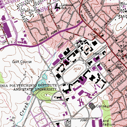 Topographic Map of Pamplin Hall, VA
