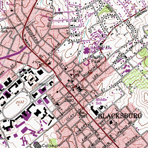 Topographic Map of Blacksburg Volunteer Fire Department Station 1, VA