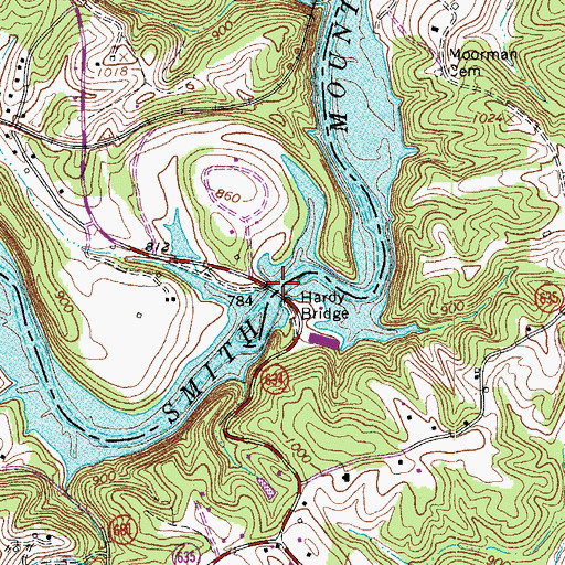 Topographic Map of Hardys Ford, VA