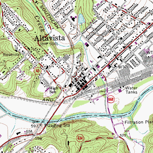 Topographic Map of Altavista Presbyterian Church, VA
