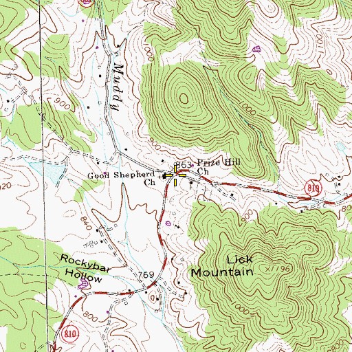 Topographic Map of Fry Hill Church (historical), VA